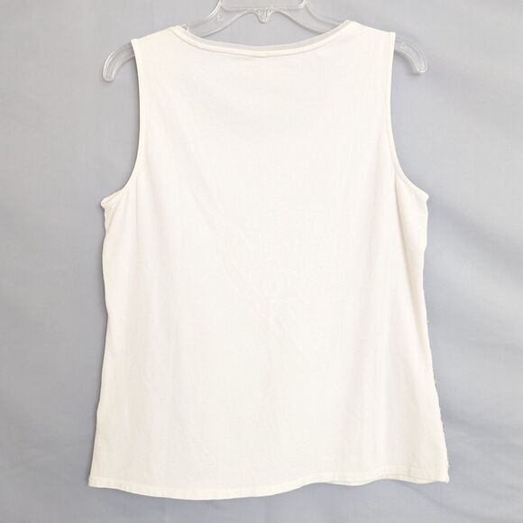 Coldwater Creek M Sequined Tank Top Shell Cream Tan Embellished Knit Stretch - Picture 3 of 9